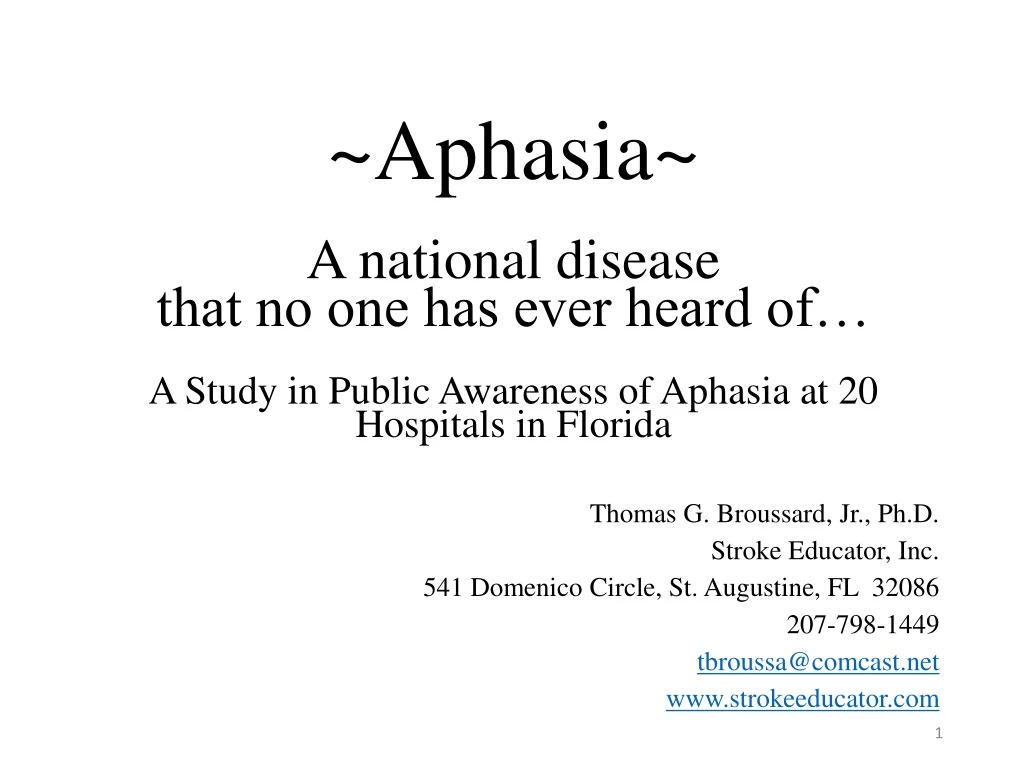 aphasia a national disease that no one has ever