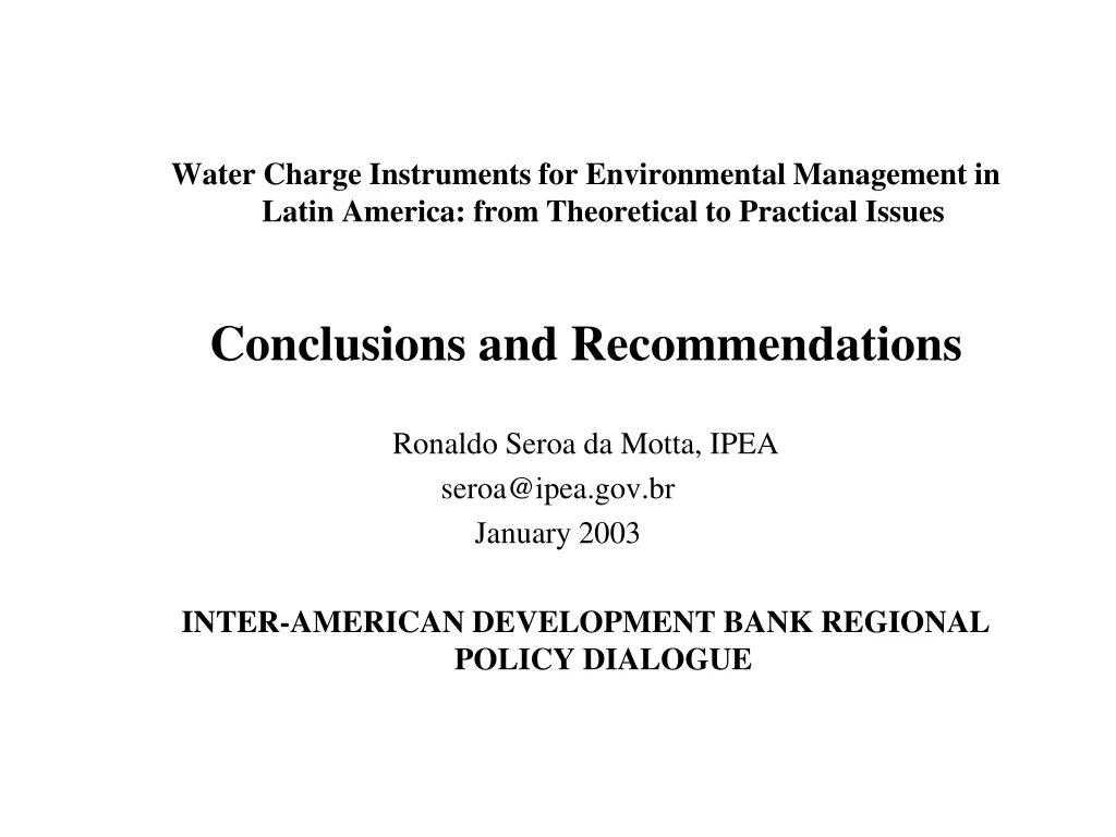 water charge instruments for environmental