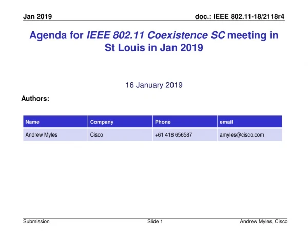 Agenda for IEEE 802.11 Coexistence SC meeting in St Louis in Jan 2019