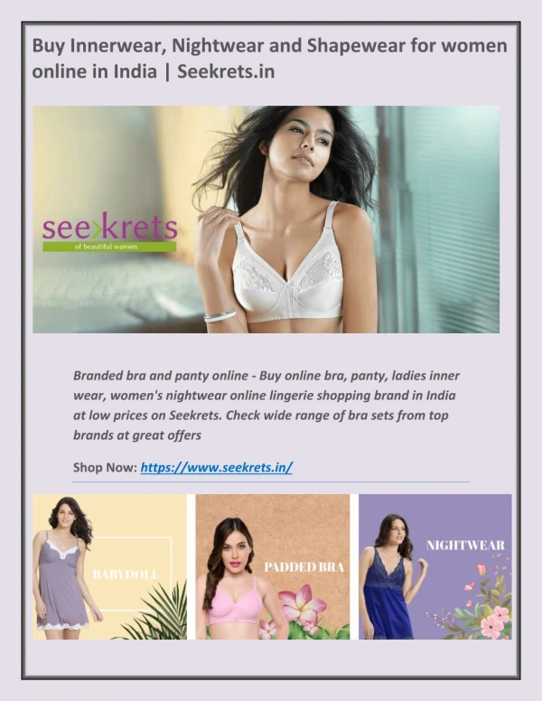 Buy Innerwear, Nightwear and Shapewear for women online in India | Seekrets.in
