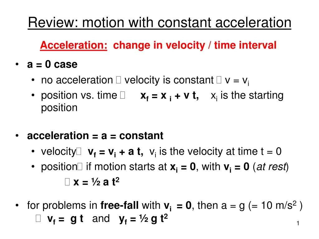 review motion with constant acceleration