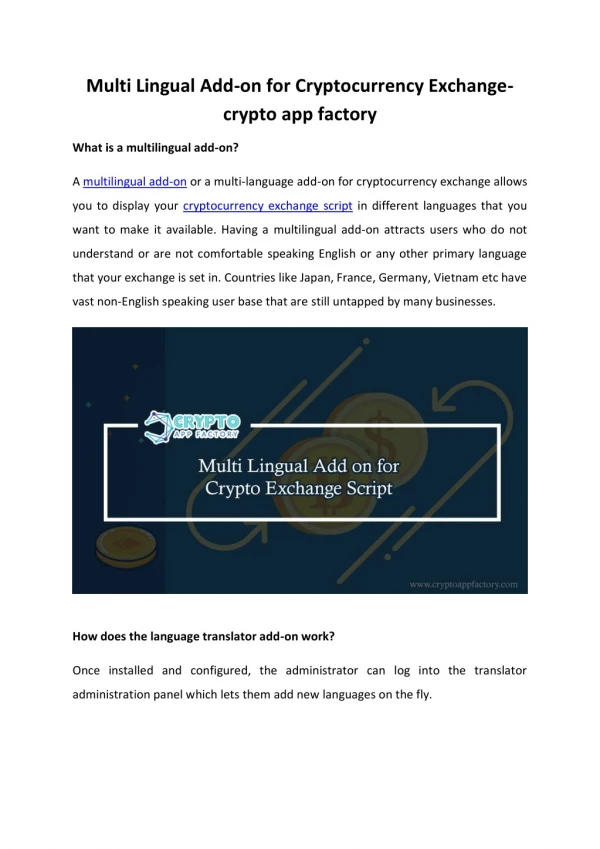 multi lingual add on for cryptocurrency exchange