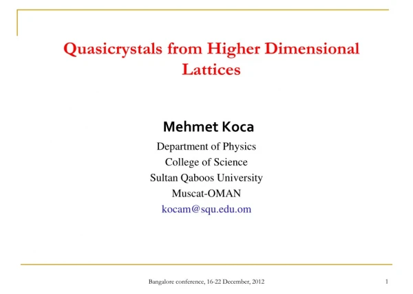 Quasicrystals from Higher Dimensional Lattices