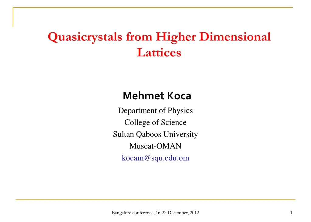 quasicrystals from higher dimensional lattices