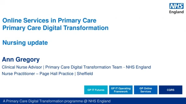 Ann Gregory Clinical Nurse Advisor | Primary Care Digital Transformation Team - NHS England