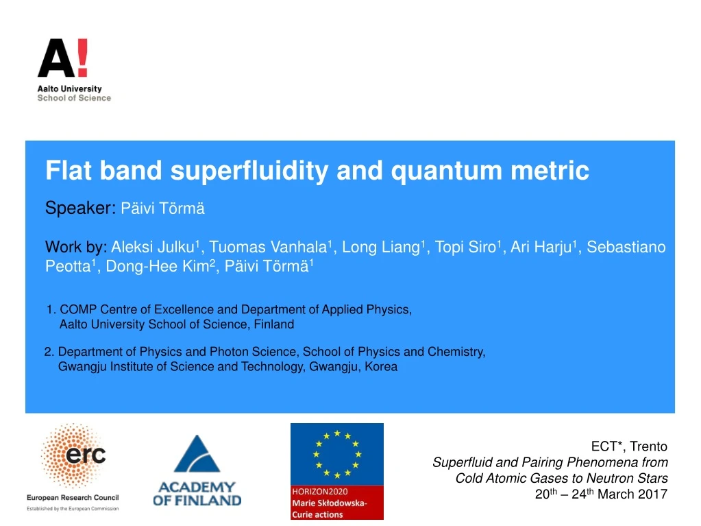 flat band s uperfluidity and q uantum m etric