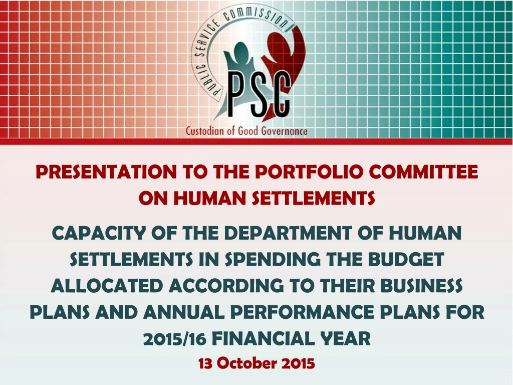 presentation to the portfolio committee on human