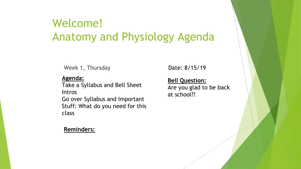 welcome anatomy and physiology agenda