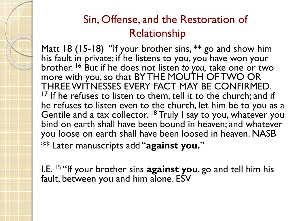 sin offense and the restoration of relationship