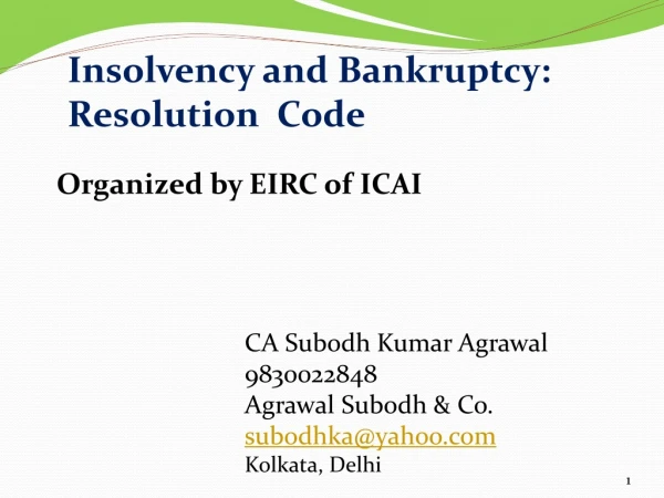 Insolvency and Bankruptcy: Resolution Code
