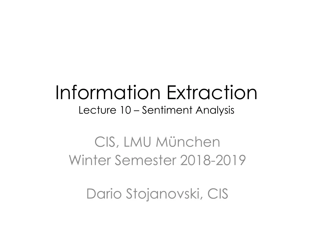 information extraction lecture 10 sentiment analysis
