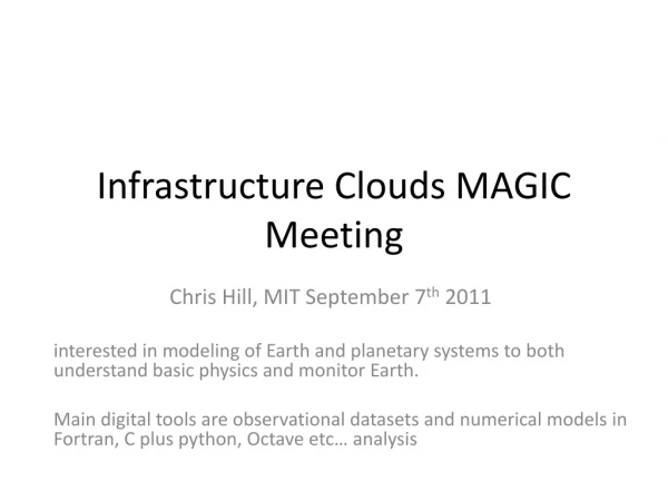 Infrastructure Clouds MAGIC Meeting