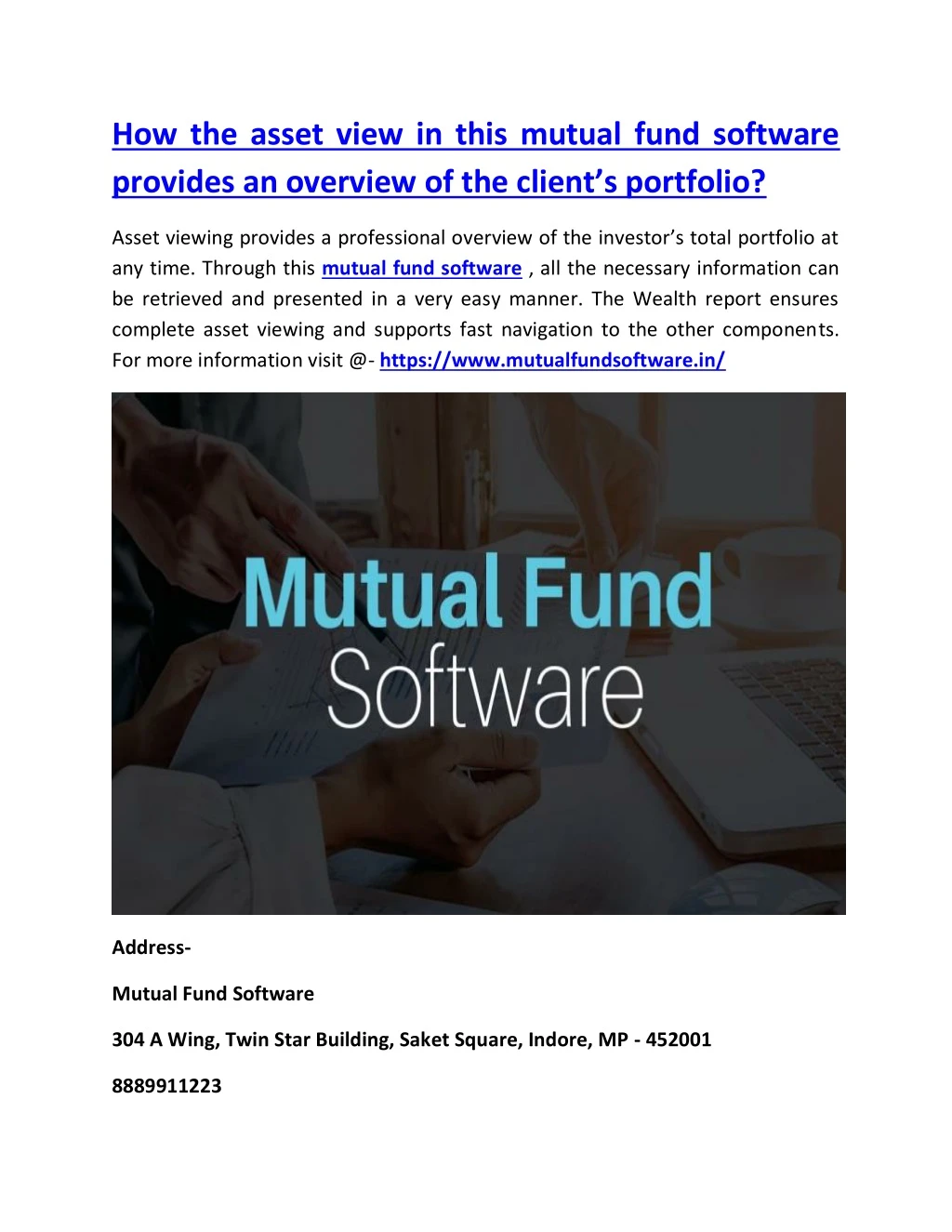 how the asset view in this mutual fund software