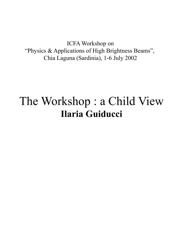 The Workshop : a Child View Ilaria Guiducci