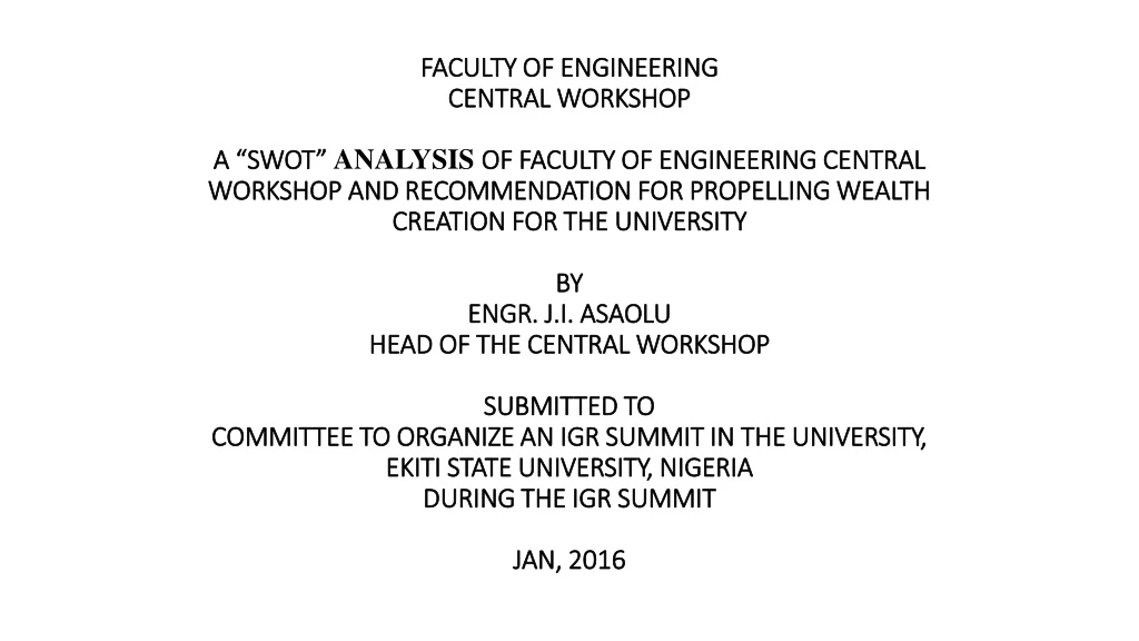 faculty of engineering central workshop a swot