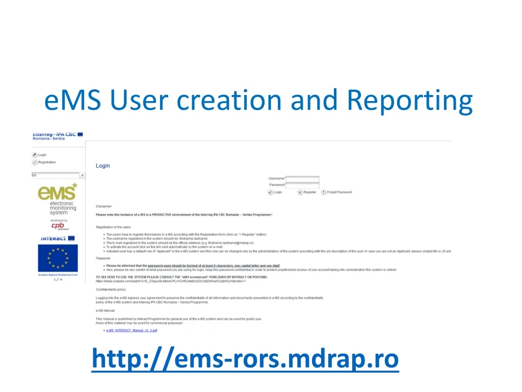 ems user creation and reporting