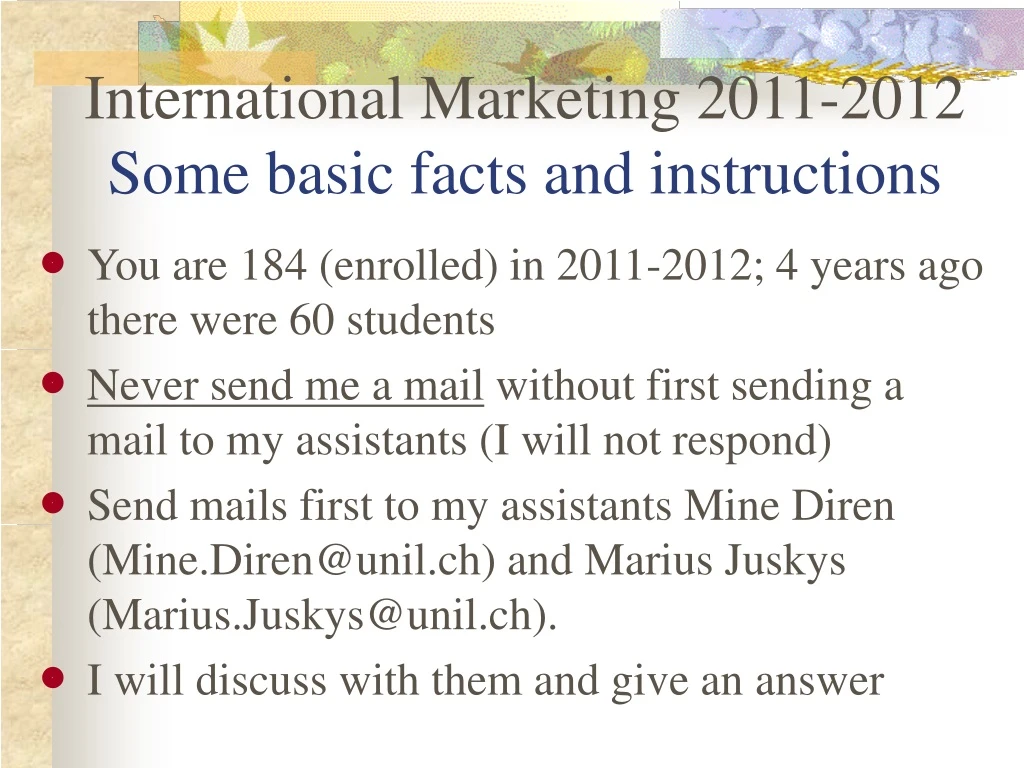 international marketing 2011 2012 some basic facts and instructions