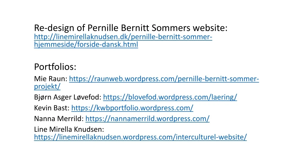 re design of pernille bernitt sommers website
