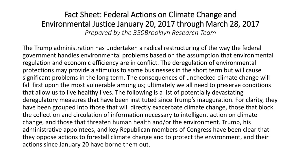 fact sheet federal actions on climate change