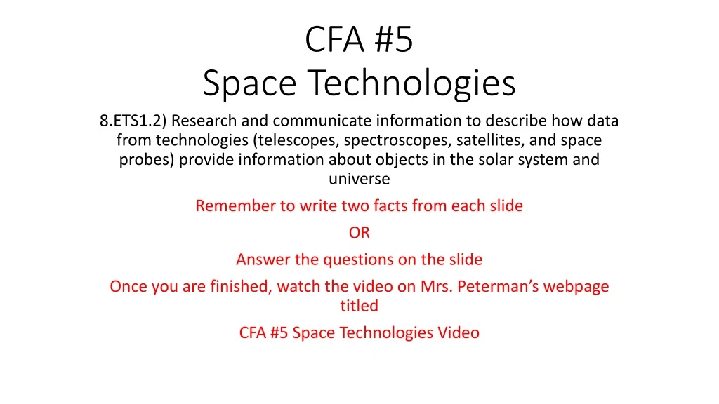 cfa 5 space technologies