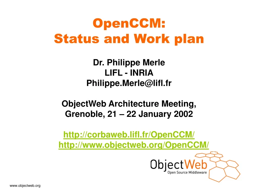 openccm status and work plan