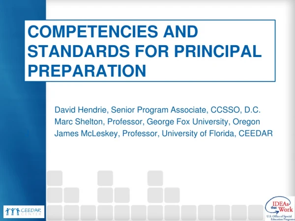 Competencies and standards for Principal Preparation