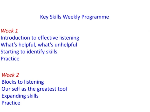 Key Skills Weekly Programme Week 1 Introduction to effective listening