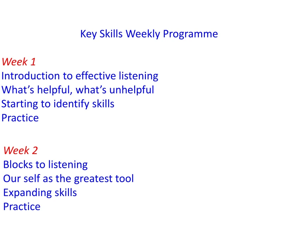key skills weekly programme week 1 introduction
