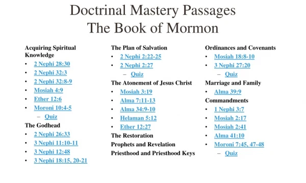 Doctrinal Mastery Passages The Book of Mormon