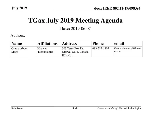 TGax July 2019 Meeting Agenda