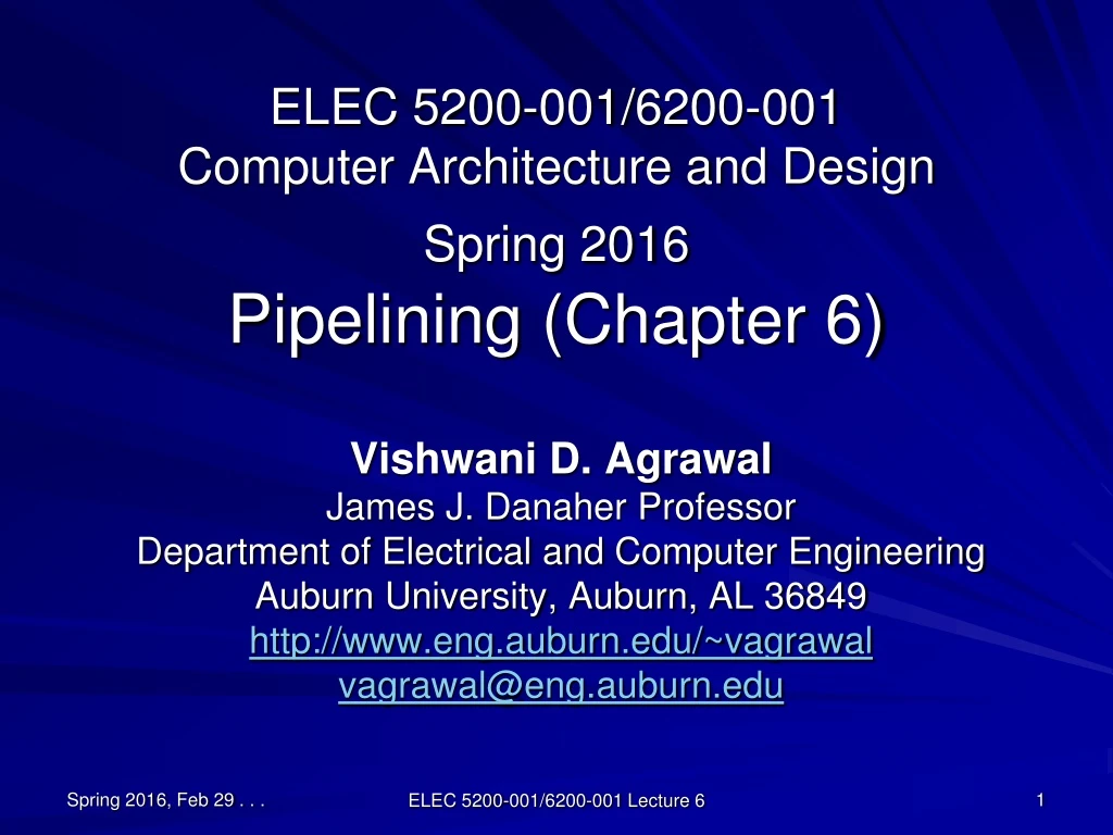 elec 5200 001 6200 001 computer architecture and design spring 2016 pipelining chapter 6