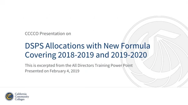 DSPS Allocations with New Formula Covering 2018-2019 and 2019-2020
