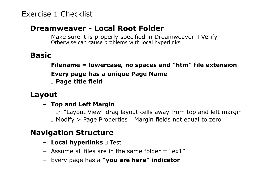 exercise 1 checklist