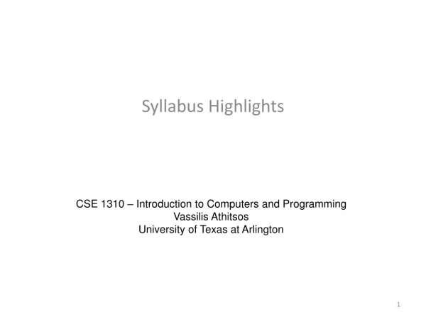 Syllabus Highlights