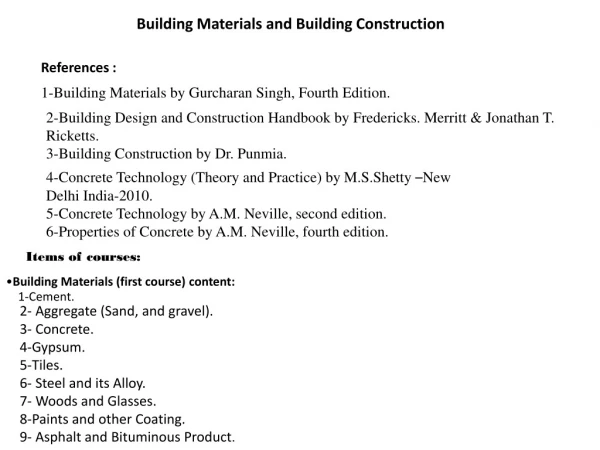 Building Materials and Building Construction