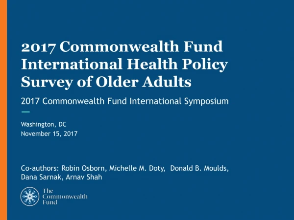 2017 Commonwealth Fund International Health Policy Survey of Older Adults