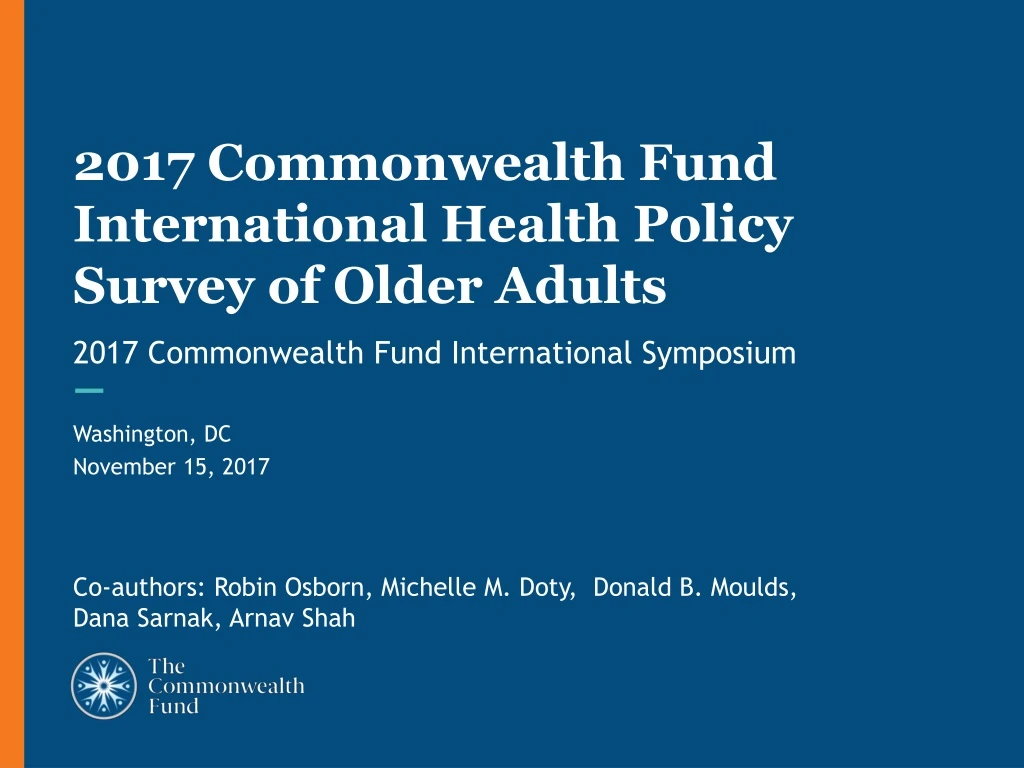 2017 commonwealth fund international health policy survey of older adults