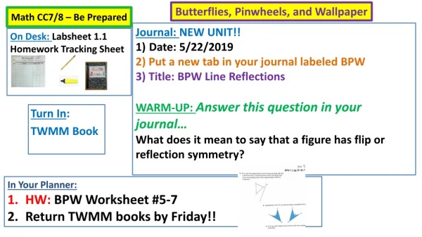 Journal : NEW UNIT!! Date: 5/22/2019 2) Put a new tab in your journal labeled BPW