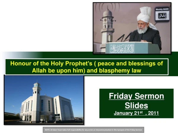 Friday Sermon Slides January 21 st , 2011