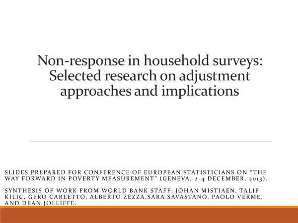 Non-response in household surveys: Selected research on adjustment approaches and implications