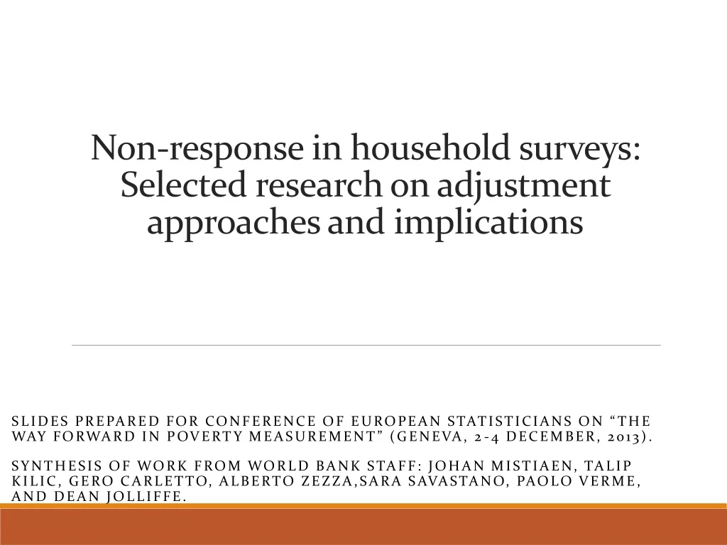 non response in household surveys selected research on adjustment approaches and implications