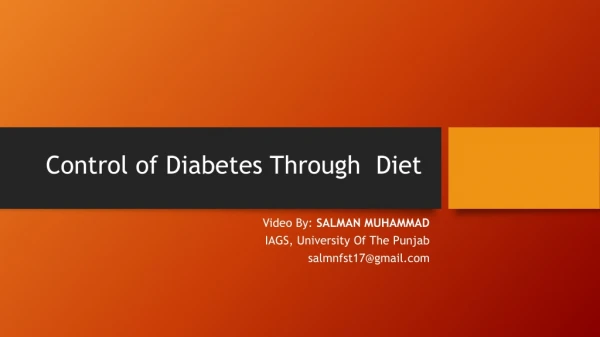 Control of Diabetes Through Diet