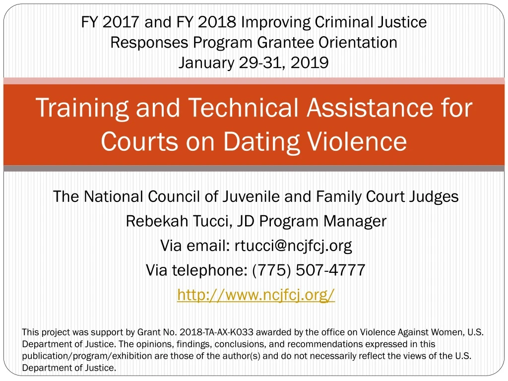 training and technical assistance for courts on dating violence