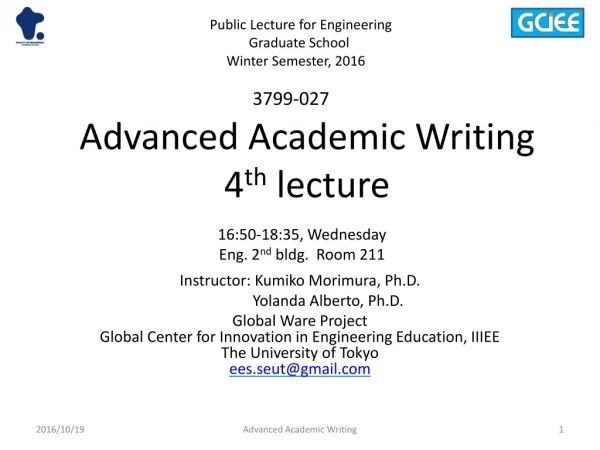 Advanced Academic Writing 4 th lecture