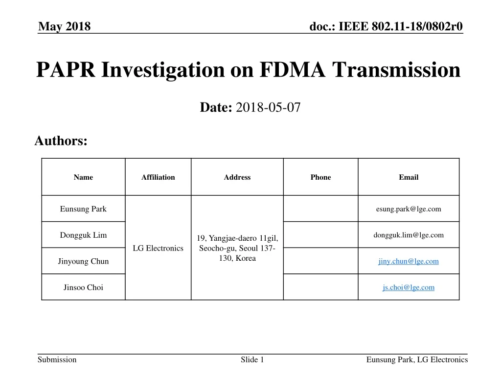papr investigation on fdma transmission