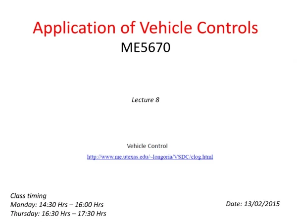 Application of Vehicle Controls ME5670
