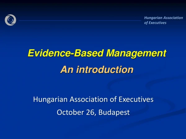 Evidence-Based Management An introduction
