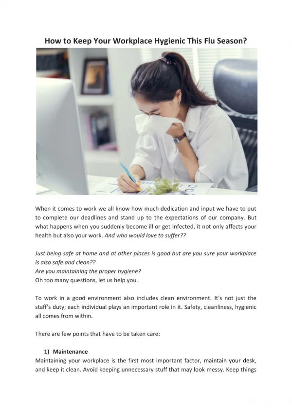 how to keep your workplace hygienic this