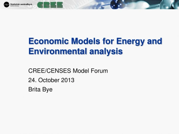 Economic M odels for Energy and Environmental analysis