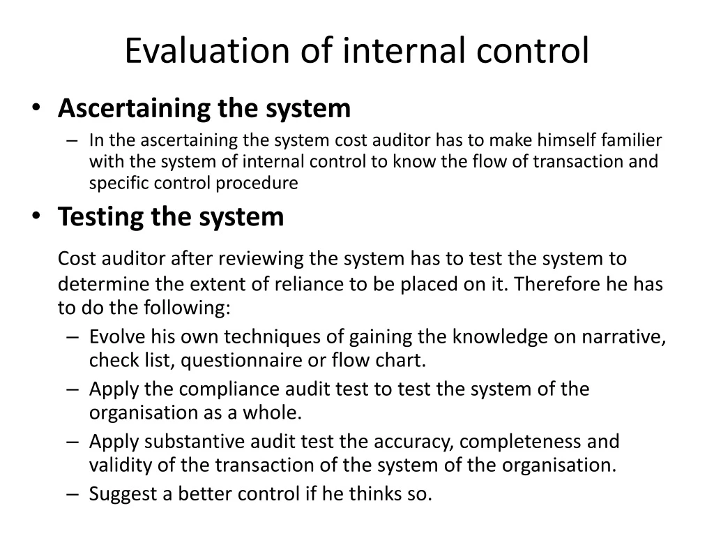 evaluation of internal control